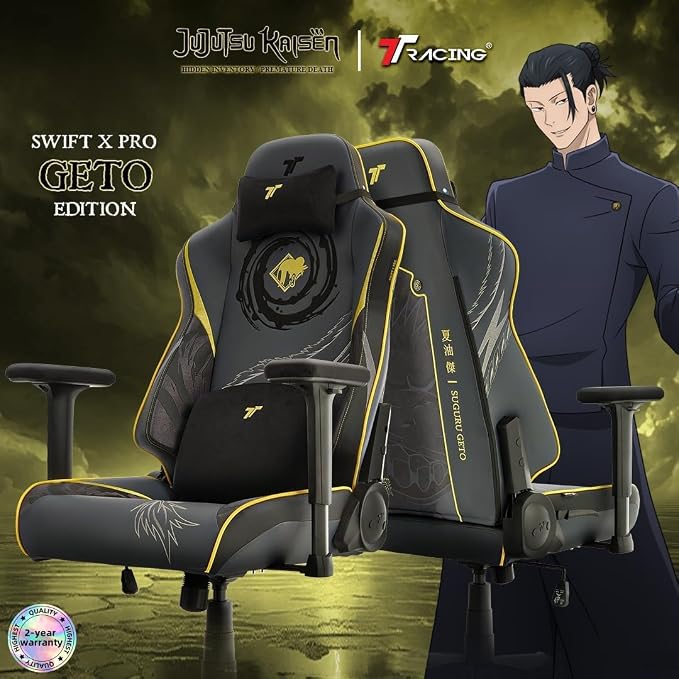 TTRACING Jujutsu Kaisen Geto Gaming Chair with Upgraded Spring Cushion | Premium PU leather 440lbs seat, ideal for home office setup. Features 4D armrests and 135° recline to eliminate fatigue.