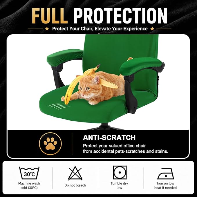 Stretch Computer Office Chair Cover with Armrest Covers Durable Zipper Universal Washable Removable Spandex Rotating Boss Chair Slipcovers Anti-dust Soft Desk Chair Seat Protector (Green)