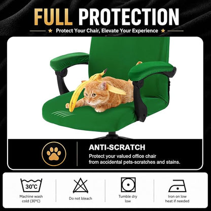 Stretch Computer Office Chair Cover with Armrest Covers Durable Zipper Universal Washable Removable Spandex Rotating Boss Chair Slipcovers Anti-dust Soft Desk Chair Seat Protector (Green)