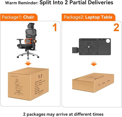 Newtral Ergonomic Office Chair - Home Office Desk Chair with Auto-Following Lumbar Support, 4D Armrest, Seat Depth and Height Adjustable (Black, Footrest + Laptop Tray)
