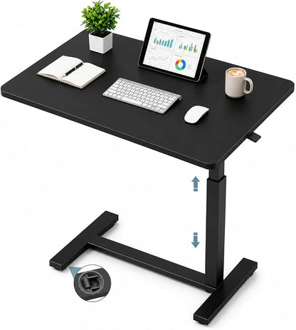 Mobile Small Standing Desk with Hidden Wheels, Portable Rolling Laptop Desk, Rolling Computer Cart Movable, Adjustable Height Computer Workstations, for Home, Office, Black
