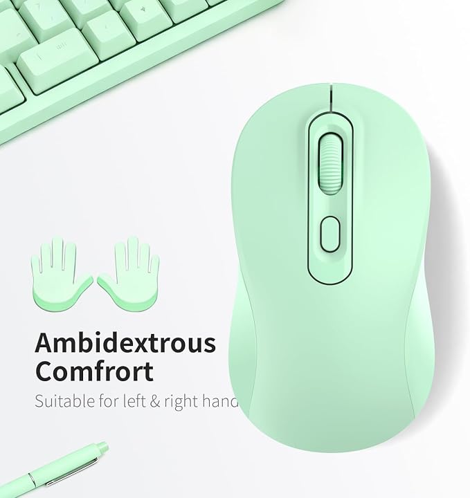 Wireless Mouse, 2026 New Model, Silent Click Ergonomic Design, Portable, 4 Buttons, Adjustable DPI (800/1200/1600), for Laptop/PC/Office (Green)