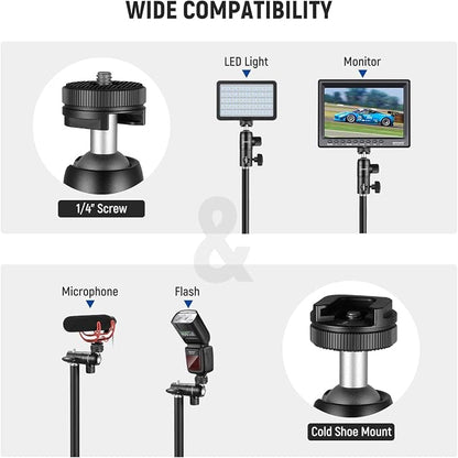 NEEWER Light Stand Mount Adapter with Cold Shoe and 1/4” Screw Mini Ball Head, Reversible Mounting Plate for Camera Monitor Ring Lights, Fits Flat Head/Boom arm/C Stands, Max. Load 22lb/10kg