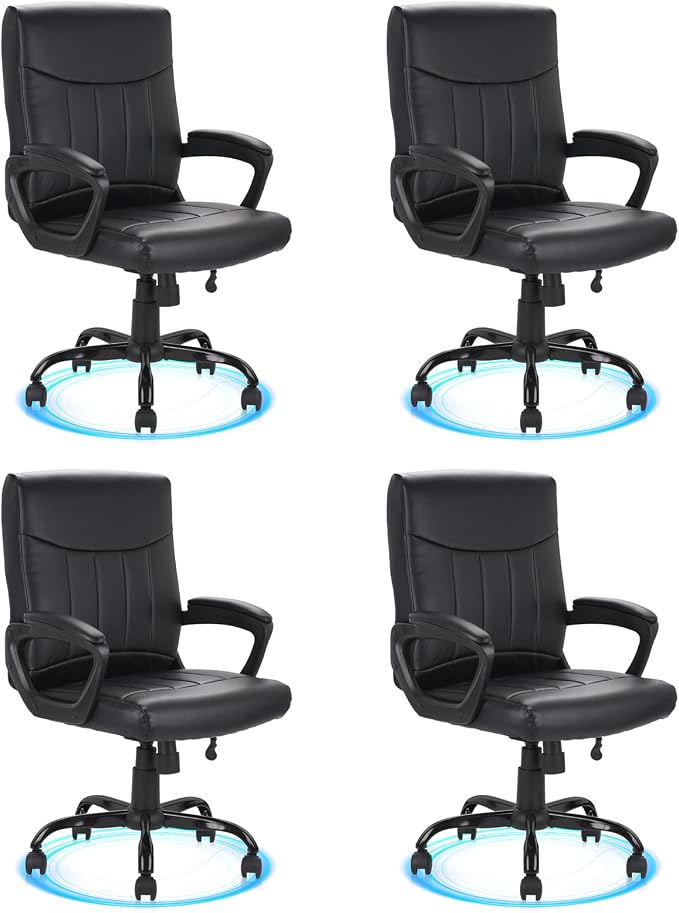 CLATINA Leather Office Executive Chair with Lumbar Support and Padded Armrestes, Swivel Rolling Ergonomic Mid Back Computer Task Desk Chair for Home, Conference, Waiting Room, Black, 4 Pack