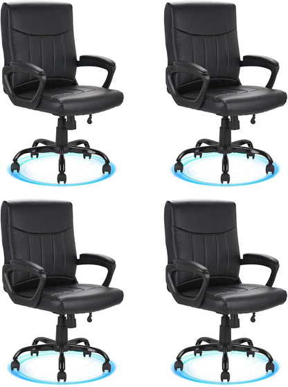 CLATINA Leather Office Executive Chair with Lumbar Support and Padded Armrestes, Swivel Rolling Ergonomic Mid Back Computer Task Desk Chair for Home, Conference, Waiting Room, Black, 4 Pack