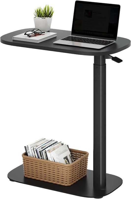 SANODESK Adjustable Overbed Bedside Table Pneumatic Adjustable Height Laptop Computer Standing Desk Cart with Tray, Hospital and Home Use(23.6" W x 13.8" D,Black)