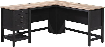Sauder Cottage Road L Shaped Desk Computer Desk with Drawers, Home Office Desk with Optional File Cabinet Storage, Cable Management, in Raven Oak Finish