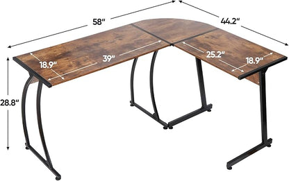 ZenStyle 55" L-Shaped Corner Computer Desk - Sturdy Steel Frame & Waterproof Surface, Brown Wood Grain Design for Home Office, Gaming & Multipurpose Workstation