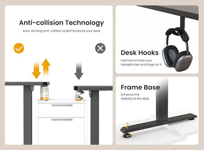 BANTI 55 × 28 Inches Standing Desk, Ergonomic, Electric Height Adjustable, Sit and Stand Up, Computer Desk with a Deeper Desktop, Black Frame/Black Top