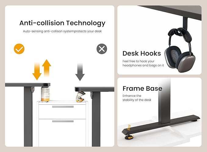 BANTI 40 × 24 Inches Standing Desk, Ergonomic, Electric Height Adjustable, Sit and Stand Up, Computer Office Desk with Splice Board, Black Frame/Black Top