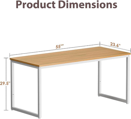 ZenStyle Computer Desk 55" Large Office Desk Computer Table Laptop PC Simple Study Writing Desk for Home Office, Light Brown