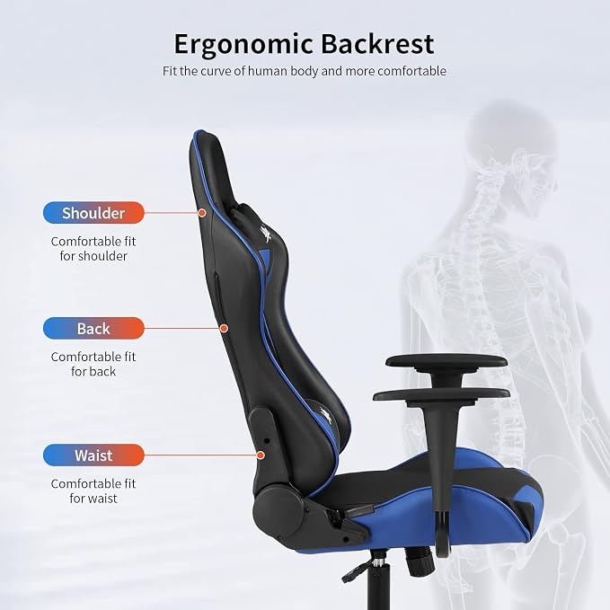 Gaming Chair Office Chair Desk Chair with Lumbar Support Headrest Armrest Task Rolling Swivel Ergonomic E-Sports Adjustable PC Gamer Chair Blue