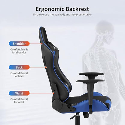 Gaming Chair Office Chair Desk Chair with Lumbar Support Headrest Armrest Task Rolling Swivel Ergonomic E-Sports Adjustable PC Gamer Chair Blue