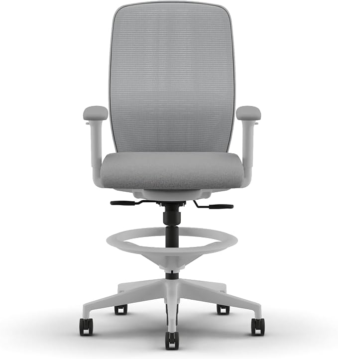 HON Nucleus Task Stool, Ergonomic Office Chair, Home Office Desk Chairs, Synchro-Tilt with Seat Slider, Adjustable Footring, Height-Width Adjustable Arms, Fog Mesh, White Frame, Aspen