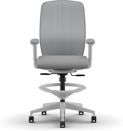 HON Nucleus Task Stool, Ergonomic Office Chair, Home Office Desk Chairs, Synchro-Tilt with Seat Slider, Adjustable Footring, Height-Width Adjustable Arms, Fog Mesh, White Frame, Aspen