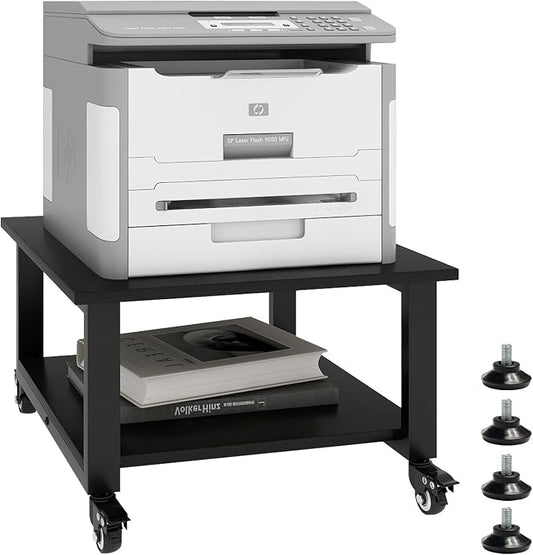 Natwind 2 Tiers Office Movable Laser Printer Copier Stand Cart Under Desk Heavy Duty Dark Brown Rolling Table with Storage Floor-Standing Holder on Wheels Fax Paper Organizer Shelf for Home (Black)