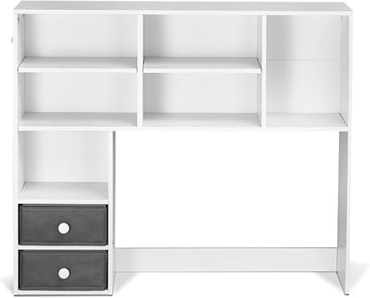 VEVOR Desktop Bookshelf, 3-Tier Desktop Storage Organizer, 37" x 10" x 31.1" Office Storage Rack Wood Display Shelf, Desktop Bookshelf Hutch with 2 Fabric Drawers, for Office, Home & Dorm, White