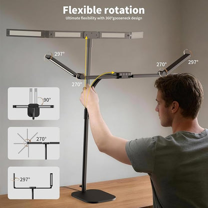 Omorepa 4 Light Bar Design Goose-Neck Architect Desk Lamp with Base,24W Bright Led Tall Overhead Desk Light for Home Office,Eye Care Reading Table Light for Desktop Working,Drafting,Reading