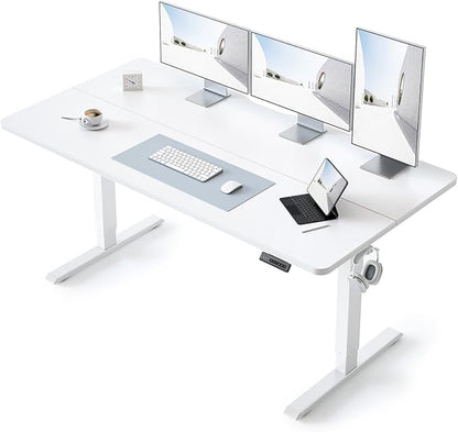 BANTI 63 × 28 Inches Standing Desk, Ergonomic, Electric Height Adjustable, Sit and Stand Up, Computer Office Desk with Splice Board, White Frame/White Top