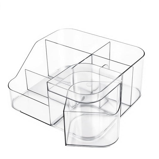 BQAN Transparent Acrylic Nail Desk Organizer, Drill & Brush Holder, Professional Storage Box for Nail Tools, Makeup, Eyeshadows, Skin Care
