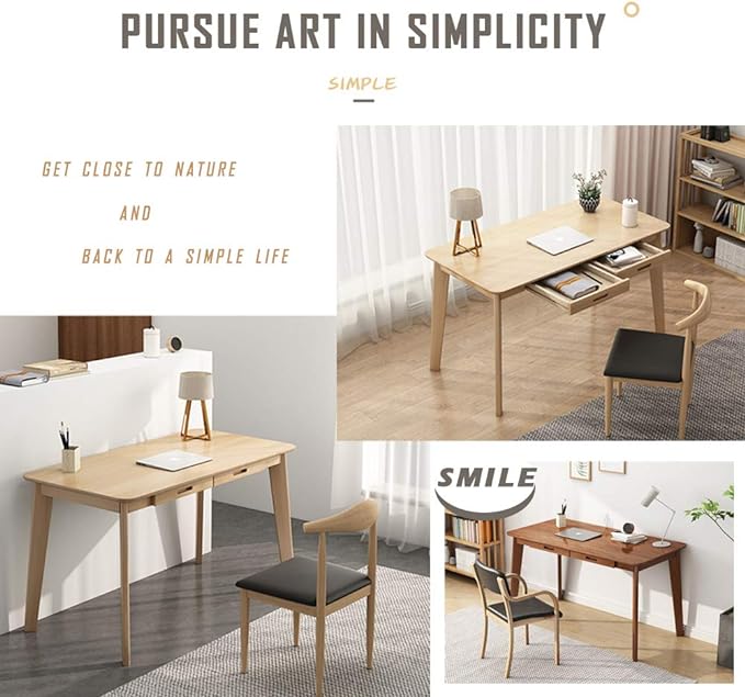 IOTXY Solid Wood Writing Desk - Home Office Workbench Desk with Drawer, 39.37" Width Laptop Computer Work Study Table in White