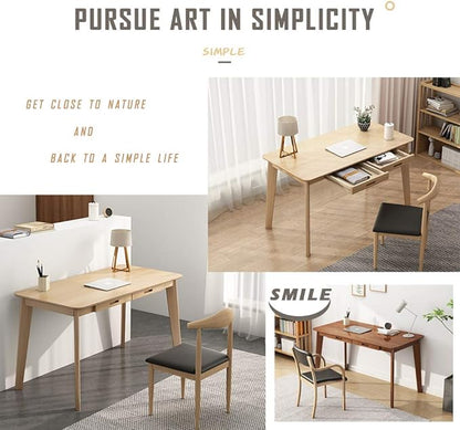 IOTXY Solid Wood Writing Desk - Home Office Workbench Desk with Drawer, 39.37" Width Laptop Computer Work Study Table in White