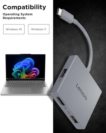 Lenovo USB-C 4 in 1 Travel Hub Block with Integrated Cable, 1x HDMI 4K @ 60Hz, 2X USB-A 3.2, 1x 3.5mm Combo, Luna Grey – Portable, Compact, High-Speed Connectivity Laptops PC Gaming Console Charging