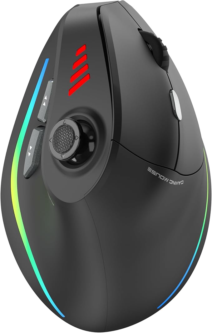 TRELC Gaming Mouse with 5 D Rocker, Vertical Ergonomic Mouse with 11 Programmable Buttons, 24000 DPI, On-Board Memory, Optical Computer Mice for PC/Laptop/E-Sports/Gamer (Wireless)