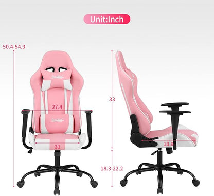 Gaming Chair Office Chair Desk Chair with Lumbar Support Headrest Armrest Task Rolling Swivel Ergonomic E-Sports Adjustable PC Gamer Chair (Pink)
