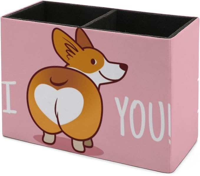 Niapessel Pencil Holder for Desk, Cute Corgi Dog Pen Holder Storage Desktop Pen Organizer Desk Pencil Organizer Makeup Brush Holder for Office School College Leather