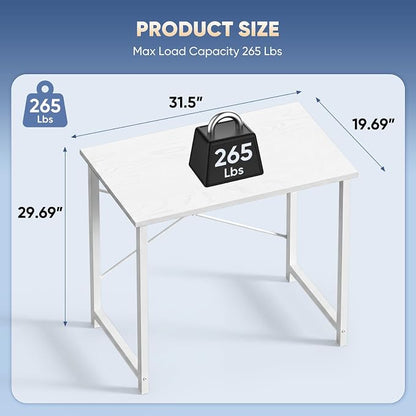 DUMOS 32 in Small Computer Desk for Home Office, Modern Study Work Table Simple Style for Bedroom, Writing Desks with X-Shaped Reinforcement, 2 Pack, White