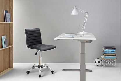 Furmax Vanity Office Desk Chair with Wheels, Armless Small Cute Leather Makeup Computer Task Chair Adjustable Height 360° Swivel (Black)
