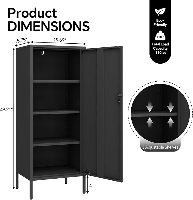 Steehoom Metal Locker Cabinet Lockable Storage Cabinet Black 4 Tier Employee Lockers for Home, School, Office, Garage, Bathroom H49.21'' (Black)