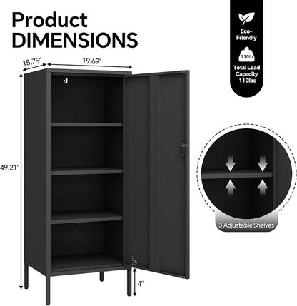 Steehoom Metal Locker Cabinet Lockable Storage Cabinet Black 4 Tier Employee Lockers for Home, School, Office, Garage, Bathroom H49.21'' (Black)
