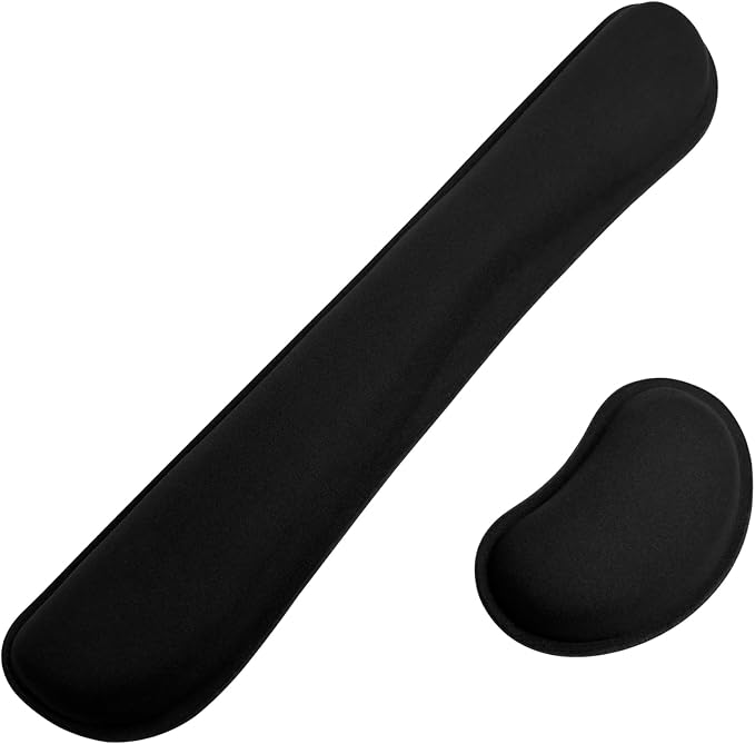 Bloss 2 Black Wrist Rest for Mouse & Keyboard, Ergonomic Wrist Support | Soft Memory Foam, Rubber Non-Slip, Wrist Rest for Mouse, Breathable, 1.2" Thick