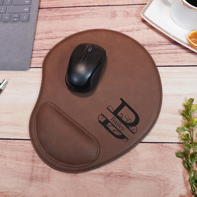 Custom Ergonomic Mouse Pad with Wrist Support – Personalized Vegan Leather Mouse Pad for Office, Home & Gaming – Durable Anti-Slip Desk Accessory, Multiple Colors, Gift Ready