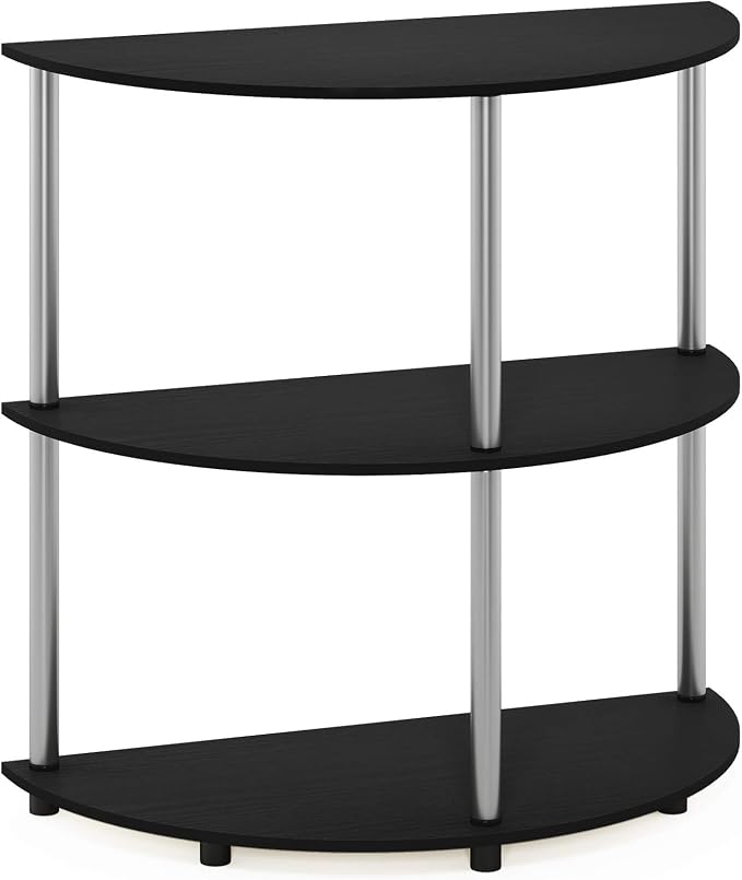 Furinno Frans Turn-N Half Round Console Table with Stainless Steel Tubes, Black Oak 15.6D x 31.1W x 30.8H in