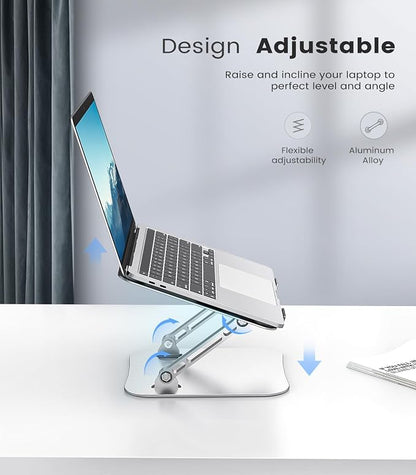 Orlian Laptop Stand Adjustable Computer Stand Sturdy Aluminum Laptop Stand for Desk Foldable Laptop Holder Portable Riser for 11–16-inch Laptop Notebook Tablet and More, Silver