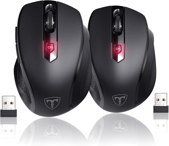 HOTWEEMS Wireless Mouse, D-09 Computer Mouse USB Cordless Mice for Laptop, Ergo Grips, Lightspeed 5-Level 2400 DPI, 16 Months Battery, Portable for PC Mac Chromebook (2Pack)