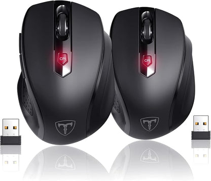 HOTWEEMS Wireless Mouse, D-09 Computer Mouse USB Cordless Mice for Laptop, Ergo Grips, Lightspeed 5-Level 2400 DPI, 16 Months Battery, Portable for PC Mac Chromebook (2Pack)