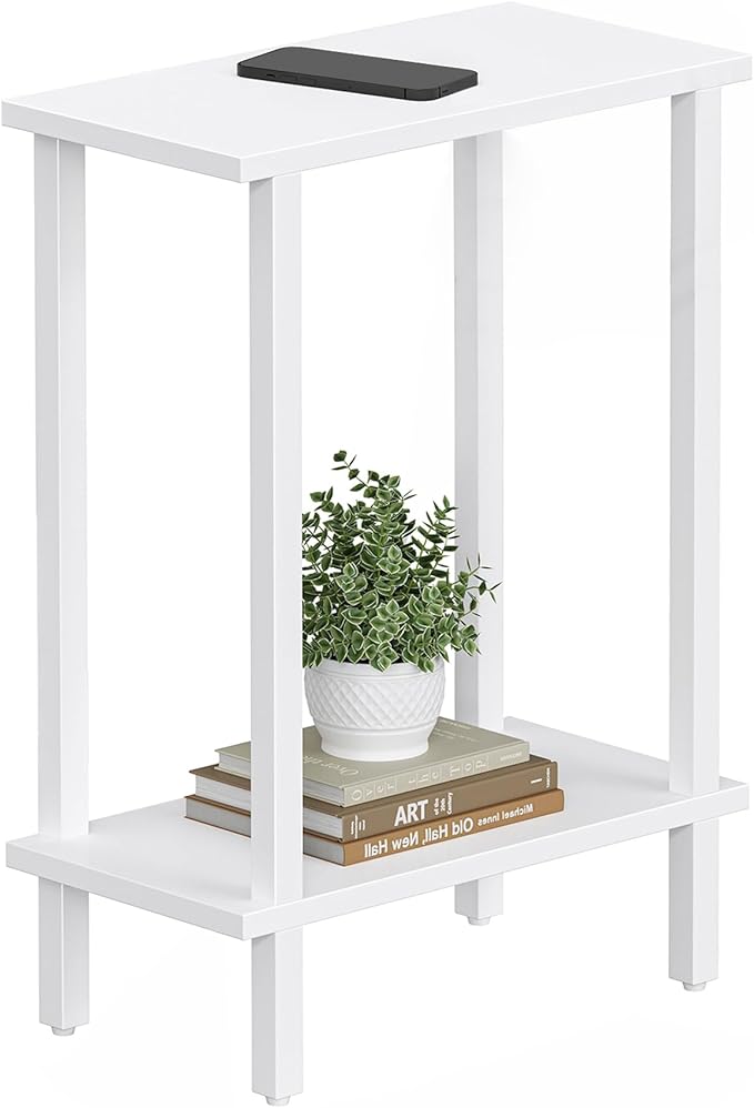 TUTOTAK Small Side Table, Narrow End Table, Skinny Sofa Table, Slim Nightstand, Couch Table, Living Room, Bed Room, White TB01BW062