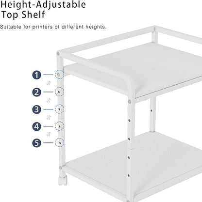 21"x15.8" Large Printer Stand with Storage, 2-Tier Under Desk Printer Table, Rolling Printer Cart with Lockable Wheels for Home, Office (White)