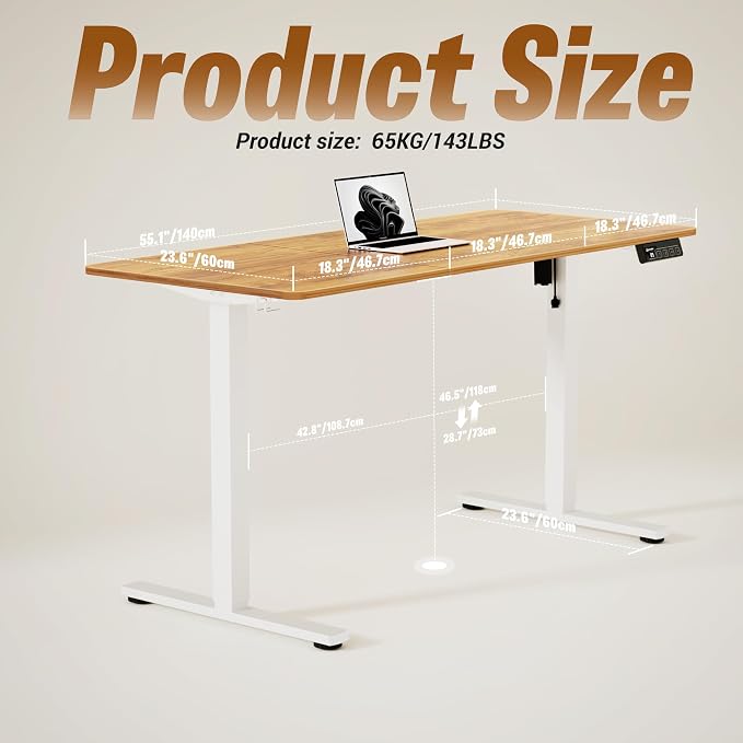 ERGOMAKER 55" Electric Standing Desk, Adjustable Height, Sit Stand Up Desk for Home Office & Computer Workstations, Memory Controller, Light Rustic Brown