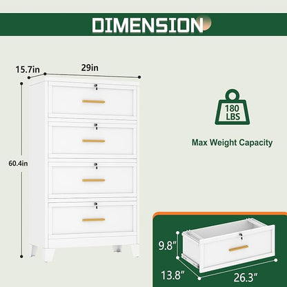 erosoei 4 Drawer File Cabinet with Lock, Metal Lateral File Cabinets for Home Office, Steel Wide Filing Organization Storage Cabinets, Home Office Furniture for Hanging Files Letter/Legal/F4/A4 Size