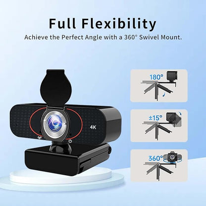 Webcam for pc, Camera for Computer/Laptop/Light Correction/Microphone, Web cam for Streaming/Gaming/Online Classes/Conferences/Video Callings,Updated HD 4K Webcam