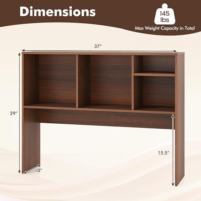 LDAILY Desktop Bookshelf, 2-Tier Office Desk Shelf Organizer Desk Hutch with 4 Shelves, 37’’L Wood Storage Rack Display Shelf for Computer Desk, Office, College Dorm, Bedroom (Walnut)