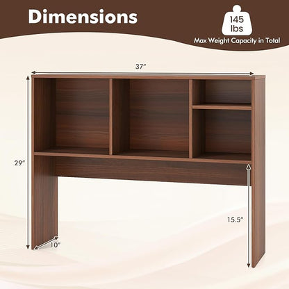 LDAILY Desktop Bookshelf, 2-Tier Office Desk Shelf Organizer Desk Hutch with 4 Shelves, 37’’L Wood Storage Rack Display Shelf for Computer Desk, Office, College Dorm, Bedroom (Walnut)