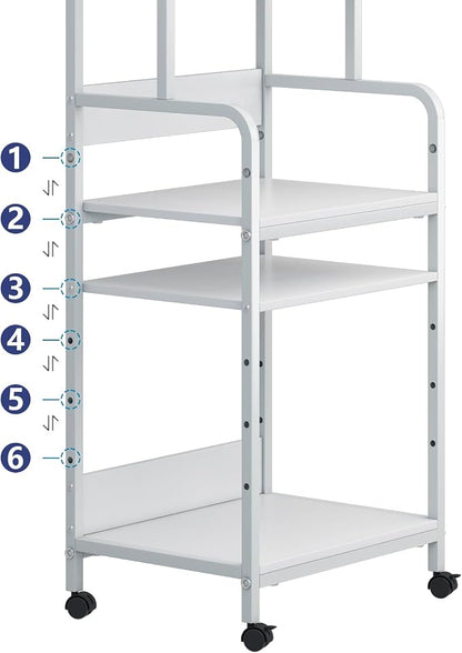Arbuxzuy 4-Tier Printer Stand with Storage Shelf, Mobile Printer Table for Home Office, Adjustable Stand for Printer, Scanner, Fax (White)