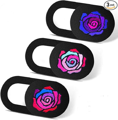 Webcam Cover Slide 3 Packs Ultra-Thin Camera Covers for Computer Laptop Desktop Smartphone to Protect Your Privacy and Security, Rose Black