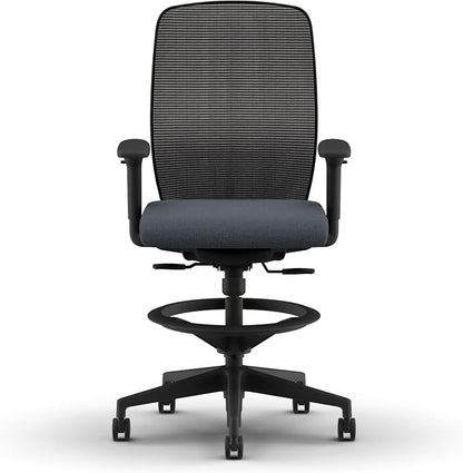 HON Nucleus Task Stool, Ergonomic Office Chair, Home Office Desk Chairs, Synchro-Tilt with Seat Slider, Adjustable Footring, Height-Width Adjustable Arms, Black Mesh, Darkness Fabric, Black Frame